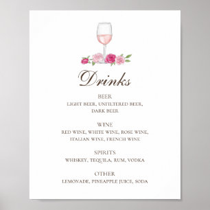 Poster Roses roses et vin roses. Bar à boissons florales