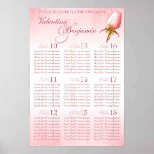 Poster Roses roses - Plan de table de mariage personnalis (Devant)