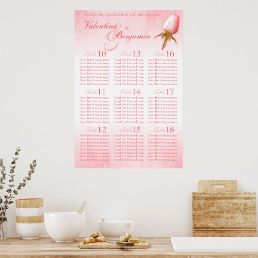 Poster Roses roses - Plan de table de mariage personnalis (Cuisine)