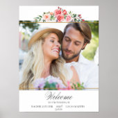 Poster Roses roses romantiques et calligraphie Bienvenue (Devant)