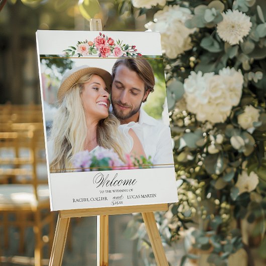 Poster Roses roses romantiques et calligraphie Bienvenue