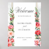 Poster Roses roses romantiques et calligraphie Bienvenue (Devant)