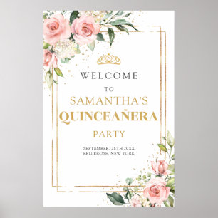 Poster Roses roses roses blanches or parties scintillant 