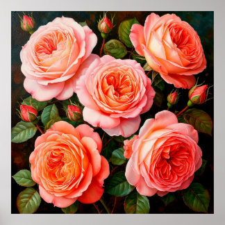 Poster Roses roses vives en pleine floraison