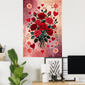 Poster Roses Rouges, la Saint-Valentin, (Bureau à domicile)