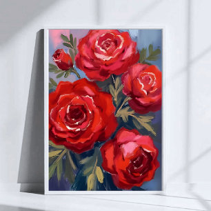 Poster Roses Rouges Peinture Aquarelle Florale