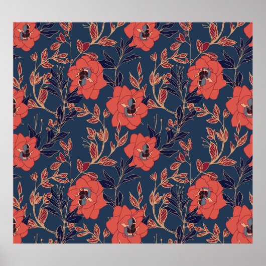 Poster Roses rouges Peonies Arrière - plan foncé (Devant)