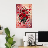 Poster Roses rouges, Saint-Valentin, (Bureau à domicile)