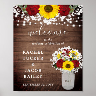 Poster Roses rustiques de tournesols Mason Jar Mariage de