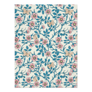 Poster Roses sauvages et papillons /rose/bleu/blanc cassé