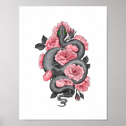 Poster Roses serpent et pêche (Devant)