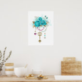 Poster Roses Turquoise avec Clés (Cuisine)