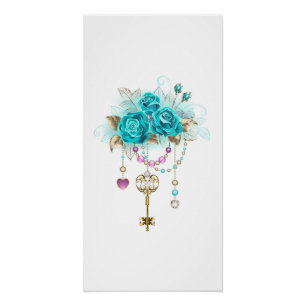 Poster Roses turquoise avec touches