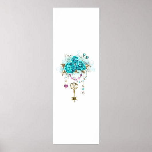 Poster Roses turquoise avec touches (Devant)