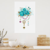 Poster Roses turquoise avec touches (Cuisine)