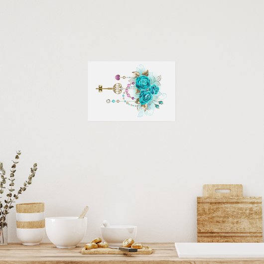 Poster Roses turquoise avec touches (Cuisine)