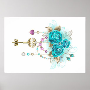 Poster Roses turquoise avec touches