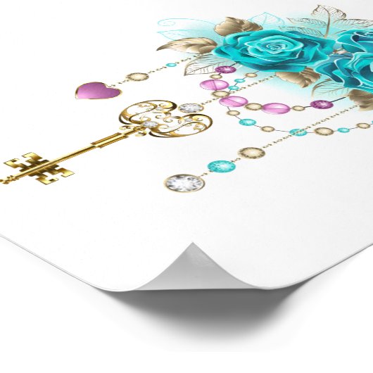 Poster Roses turquoise avec touches (Coin)