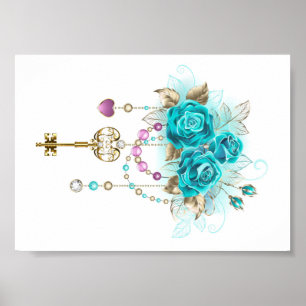 Poster Roses turquoise avec touches