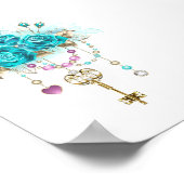 Poster Roses turquoise avec touches (Coin)