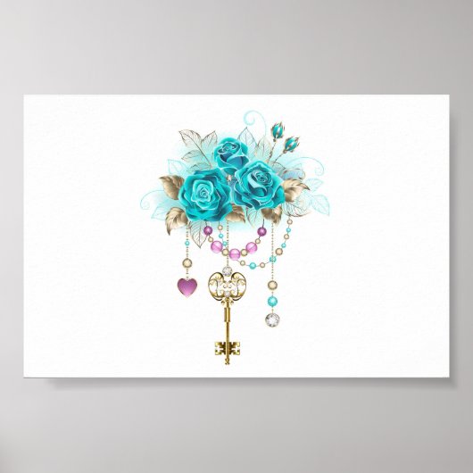 Poster Roses turquoise avec touches (Devant)