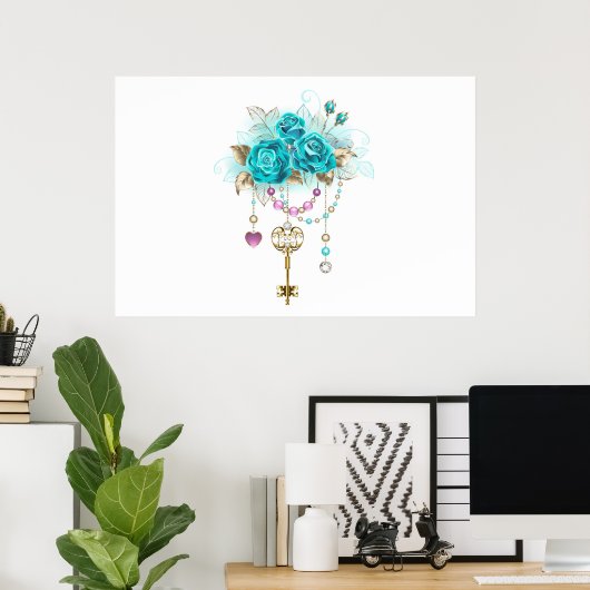 Poster Roses turquoise avec touches (Bureau à domicile)