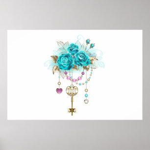 Poster Roses turquoise avec touches