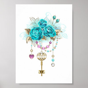 Poster Roses turquoise avec touches