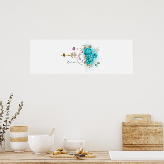 Poster Roses turquoise avec touches (Cuisine)
