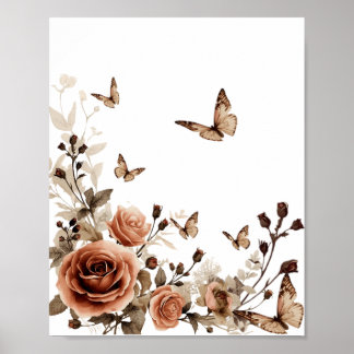 Poster Roses Vintage & Papillons