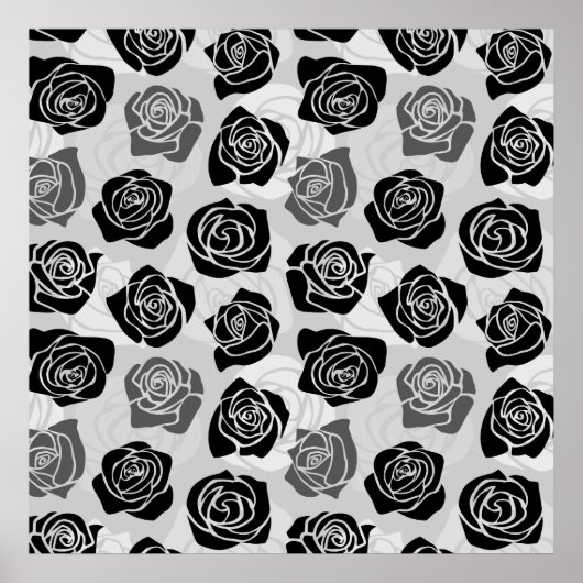 Poster Roses Vintages chic en noir et blanc (Devant)