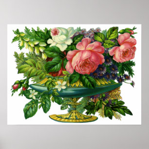 Poster Roses vintages florales roses, Vase de fleurs