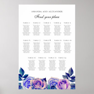 Poster Roses violettes bleues. Plan de table de mariage 1