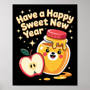 Poster Rosh Hashanah Bonne Année Sucrée Chéri Ours Jewi