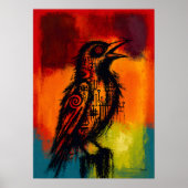Poster Rossignol abstrait dans les champs de couleur expr (Devant)