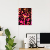 Poster ROSSIGNOL AVEC ROSES, Fuchsia Rose Noir Jaune (Bureau à domicile)