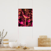 Poster ROSSIGNOL AVEC ROSES, Rose Fuchsia Noir Jaune (Cuisine)