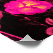 Poster ROSSIGNOL AVEC ROSES, Rose Fuchsia Noir Jaune (Coin)
