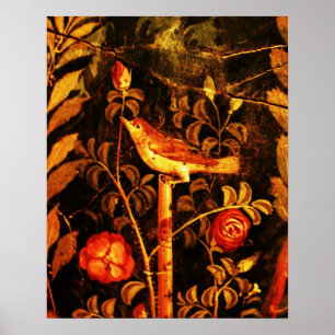 Poster ROSSIGNOL AVEC ROSES, Rouge Noir Jaune