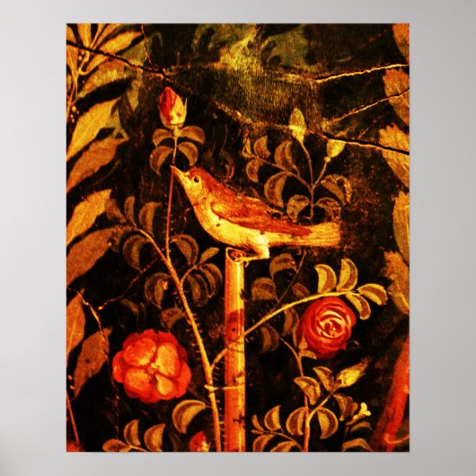 Poster ROSSIGNOL AVEC ROSES, Rouge Noir Jaune (Devant)