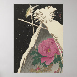 Poster "Rossignol bleu de Sibérie près d'une pivoine" Oha