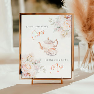 Poster Rosy Floral Fête des mariées Combien de baisers