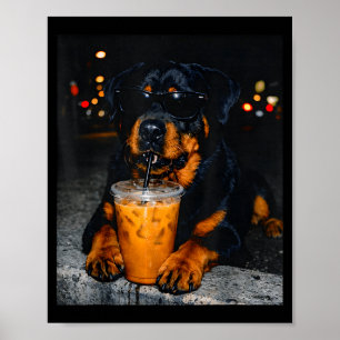 Poster Rottweiler buvant du café glacé amateur d'humour d