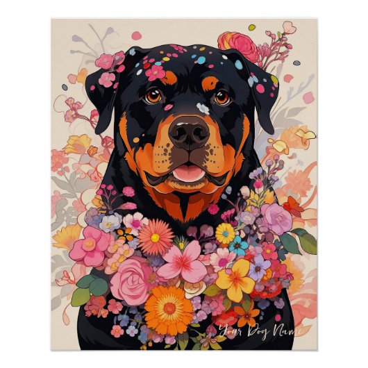 Poster Rottweiler Chien et Fleurs 005 - Bijou sur mesure (Devant)