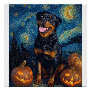 Poster Rottweiler Chien Mignon Halloween Jack O Lanterne