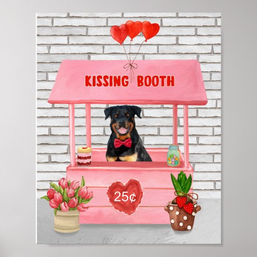 Poster Rottweiler Chien Valentine's Day Kissing Booth (Devant)