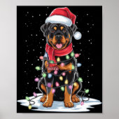 Poster Rottweiler Dog Santa Hat Christmas Tree Light Xmas (Devant)