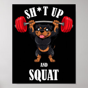 Poster Rottweiler drôle de fitness Squating Workout Halté