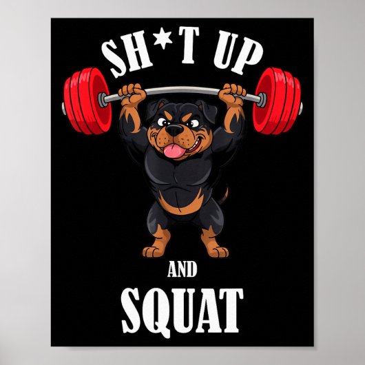 Poster Rottweiler drôle de fitness Squating Workout Halté (Devant)