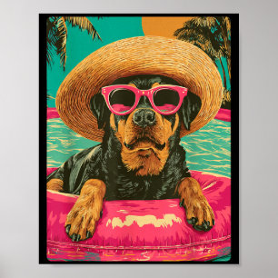 Poster Rottweiler drôle en lunettes de soleil Chien migno